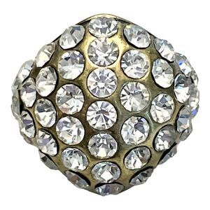 Crystal STRETCH COCKTAIL RING Chunky Gold Tone Rhinestone Studded NEW